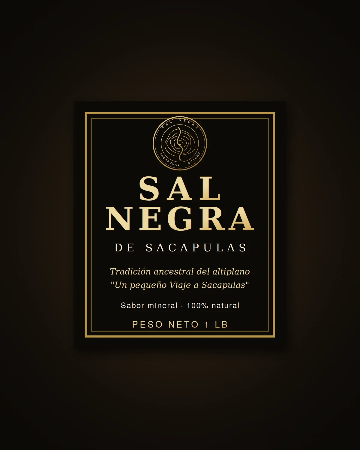 Etiqueta de la sal negra de Sacapulas KIOSA: tradición ancestral del altiplano